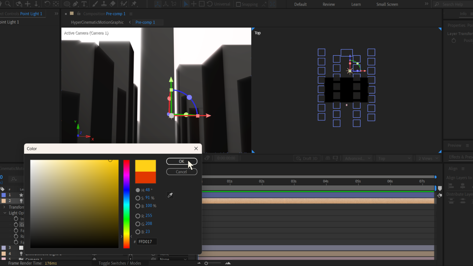 Pemilihan warna hangat untuk gradient langit — tutorial Adobe After Effects Malaysia
